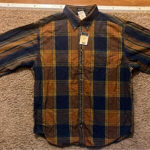 Lee NWT Men’s Lg Brown/Blue Plaid Button Down Shirt Excellent Quality